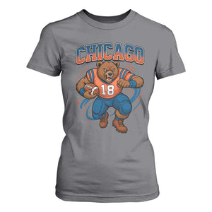 Fierce Football Bear T Shirt For Women Chicago Fan Number 18 Bold Orange Game Day Spirit TS02 Charcoal Print Your Wear
