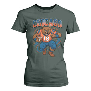 Fierce Football Bear T Shirt For Women Chicago Fan Number 18 Bold Orange Game Day Spirit TS02 Dark Forest Green Print Your Wear