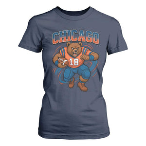 Fierce Football Bear T Shirt For Women Chicago Fan Number 18 Bold Orange Game Day Spirit TS02 Navy Print Your Wear