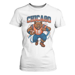 Fierce Football Bear T Shirt For Women Chicago Fan Number 18 Bold Orange Game Day Spirit TS02 White Print Your Wear