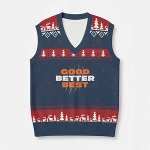 Good Better Best Chicago Football Inspirational V-Neck Knit Sweater Vest Fierce Bears Claw Graphic for Fan TS02 Navy Red Print Your Wear