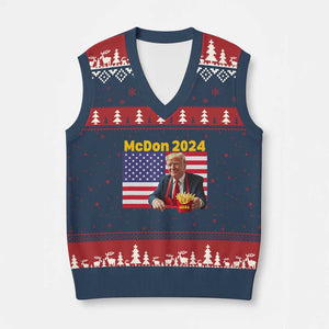 Funny Trump French Fries V-Neck Knit Sweater Vest McDon 2024 Cooking Fry American Flag TS02 Navy Red Print Your Wear
