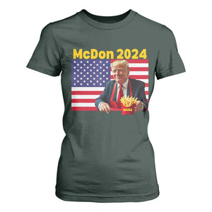 Funny Trump French Fries T Shirt For Women McDon 2024 Cooking Fry American Flag TS02 Dark Forest Green Print Your Wear