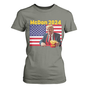 Funny Trump French Fries T Shirt For Women McDon 2024 Cooking Fry American Flag TS02 Military Green Print Your Wear