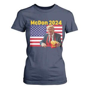 Funny Trump French Fries T Shirt For Women McDon 2024 Cooking Fry American Flag TS02 Navy Print Your Wear