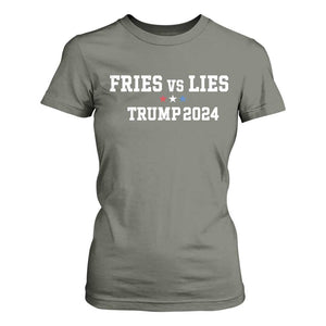 Funny Trump French Fry T Shirt For Women Fries vs Lies 2024 TS02 Military Green Print Your Wear