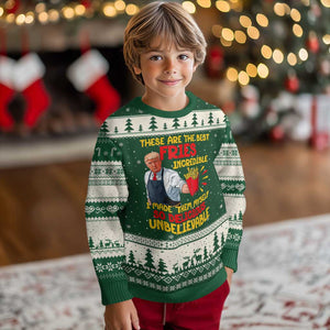 Funny Trump French Fry Ugly Christmas Sweater Made The Best Fries So Delicious Unbelievable TS02 Forest Green Beige Print Your Wear