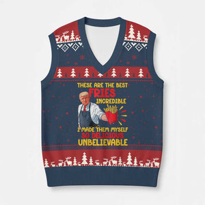 Funny Trump French Fry V-Neck Knit Sweater Vest Made The Best Fries So Delicious Unbelievable TS02 Navy Red Print Your Wear