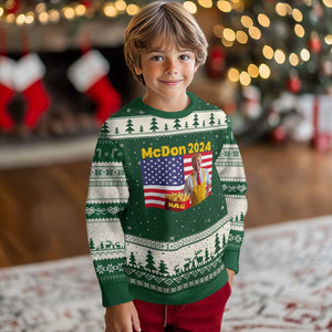 Funny Trump French Fries Ugly Christmas Sweater McDon 2024 American Flag Cooking Fry TS02 Forest Green Beige Print Your Wear