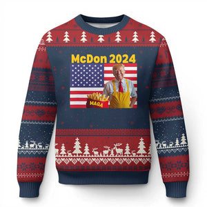 Funny Trump French Fries Ugly Christmas Sweater McDon 2024 American Flag Cooking Fry TS02 Navy Red Print Your Wear