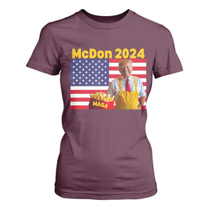 Funny Trump French Fries T Shirt For Women McDon 2024 American Flag Cooking Fry TS02 Maroon Print Your Wear