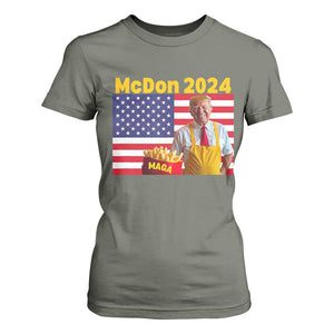 Funny Trump French Fries T Shirt For Women McDon 2024 American Flag Cooking Fry TS02 Military Green Print Your Wear