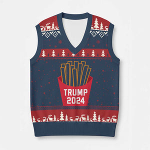 Funny Trump 2024 French Fries V-Neck Knit Sweater Vest Fast Food Lover TS02 Navy Red Print Your Wear