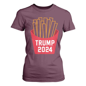 Funny Trump 2024 French Fries T Shirt For Women Fast Food Lover TS02 Maroon Print Your Wear