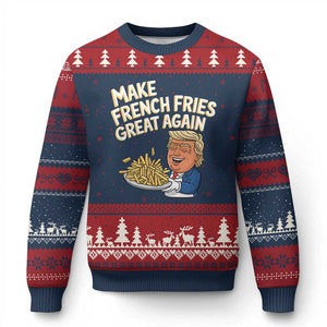 Funny Trump Fry 2024 Ugly Christmas Sweater Make French Fries Great Again Cooking TS02 Navy Red Print Your Wear