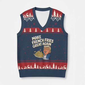 Funny Trump Fry 2024 V-Neck Knit Sweater Vest Make French Fries Great Again Cooking TS02 Navy Red Print Your Wear