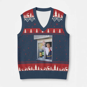 Funny Trump French Fries V-Neck Knit Sweater Vest 47th US President TS02 Navy Red Print Your Wear