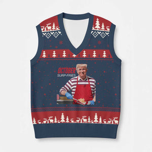Funny Trump French Fries V-Neck Knit Sweater Vest October Surp-Fries Cooking TS02 Navy Red Print Your Wear