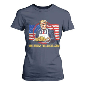 Funny Trump Fry 2024 T Shirt For Women Make French Fries Great Again American Flag TS02 Navy Print Your Wear
