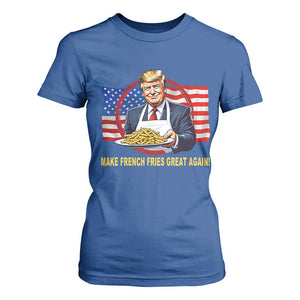 Funny Trump Fry 2024 T Shirt For Women Make French Fries Great Again American Flag TS02 Royal Blue Print Your Wear