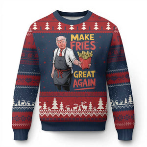 Funny Trump Fry 2024 Ugly Christmas Sweater Make Fries Great Again TS02 Navy Red Print Your Wear