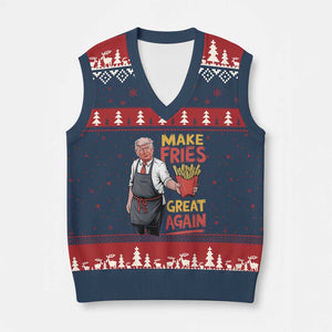 Funny Trump Fry 2024 V-Neck Knit Sweater Vest Make Fries Great Again TS02 Navy Red Print Your Wear