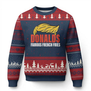 Funny Donalds Famous French Fries Ugly Christmas Sweater Trump 2024 Cooks and Serving Fry TS02 Navy Red Print Your Wear