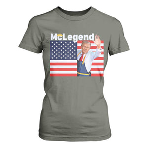 Funny Trump French Fries 2024 T Shirt For Women McLegend Fast Food Worker American Flag TS02 Military Green Print Your Wear
