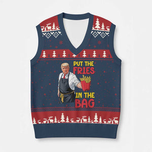 Funny Trump French Fries 2024 V-Neck Knit Sweater Vest Put The Fries In The Bag Fast Food Worker TS02 Navy Red Print Your Wear