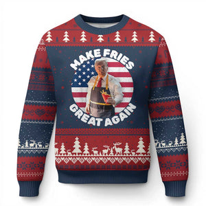 Funny Trump Fry 2024 Ugly Christmas Sweater Make Fries Great Again American Flag TS02 Navy Red Print Your Wear