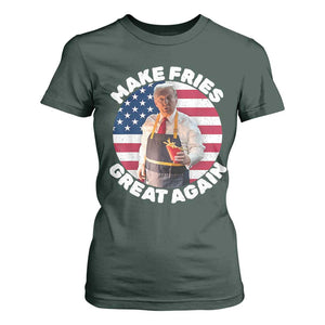 Funny Trump Fry 2024 T Shirt For Women Make Fries Great Again American Flag TS02 Dark Forest Green Print Your Wear