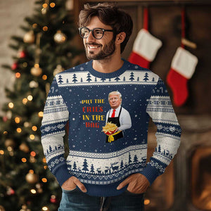 Funny Trump French Fry Ugly Christmas Sweater Put The Fries In The Bag 2024 Fast Food Worker TS02 Navy Beige Print Your Wear