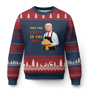 Funny Trump French Fry Ugly Christmas Sweater Put The Fries In The Bag 2024 Fast Food Worker TS02 Navy Red Print Your Wear