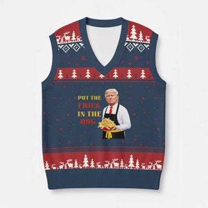Funny Trump French Fry V-Neck Knit Sweater Vest Put The Fries In The Bag 2024 Fast Food Worker TS02 Navy Red Print Your Wear