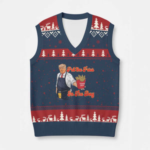 Funny Trump French Fry V-Neck Knit Sweater Vest Fast Food Put The Fries In The Bag TS02 Navy Red Print Your Wear