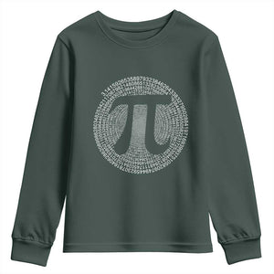 Funny Number Pi Youth Sweatshirt Pi 3.14 Pi Number Symbol Math Science Gift TS02 Dark Forest Green Print Your Wear