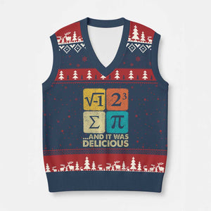 Funny Number Pi V-Neck Knit Sweater Vest I Ate Some Pie and It Was Delicious Funny PI Day Math Pun TS02 Navy Red Print Your Wear