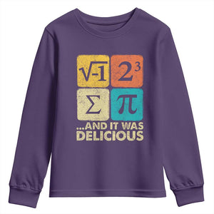 Funny Number Pi Youth Sweatshirt I Ate Some Pie and It Was Delicious Funny PI Day Math Pun TS02 Purple Print Your Wear