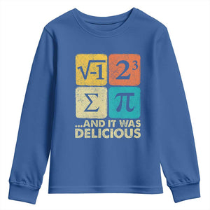 Funny Number Pi Youth Sweatshirt I Ate Some Pie and It Was Delicious Funny PI Day Math Pun TS02 Royal Blue Print Your Wear