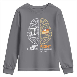 Funny Pi Day Youth Sweatshirt Left Vs Right Brain Pie Shirt Math Geek Gift TS02 Charcoal Print Your Wear
