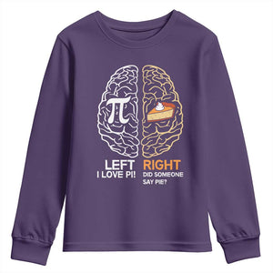 Funny Pi Day Youth Sweatshirt Left Vs Right Brain Pie Shirt Math Geek Gift TS02 Purple Print Your Wear