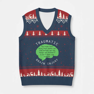 Traumatic Brain Injury Awareness V-Neck Knit Sweater Vest TBI Support TS02 Navy Red Print Your Wear