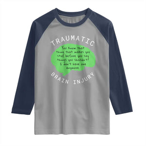 Traumatic Brain Injury Awareness Raglan Shirt TBI Support TS02 Sport Gray Navy Print Your Wear