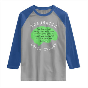 Traumatic Brain Injury Awareness Raglan Shirt TBI Support TS02 Sport Gray Royal Print Your Wear