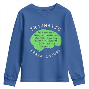 Traumatic Brain Injury Awareness Youth Sweatshirt TBI Support TS02 Royal Blue Print Your Wear