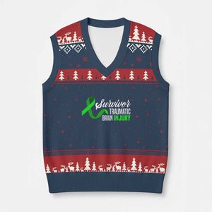 Traumatic Brain Injury Awareness V-Neck Knit Sweater Vest TBI Survivor TS02 Navy Red Print Your Wear