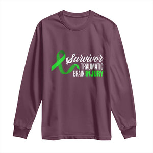 Traumatic Brain Injury Awareness Long Sleeve Shirt TBI Survivor TS02 Maroon Print Your Wear