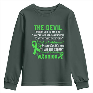 Traumatic Brain Injury Awareness Youth Sweatshirt I Am The Storm TBI Warrior TS02 Dark Forest Green Print Your Wear