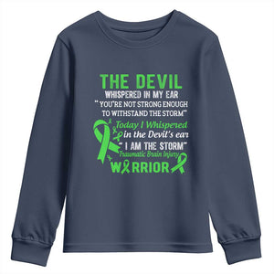 Traumatic Brain Injury Awareness Youth Sweatshirt I Am The Storm TBI Warrior TS02 Navy Print Your Wear