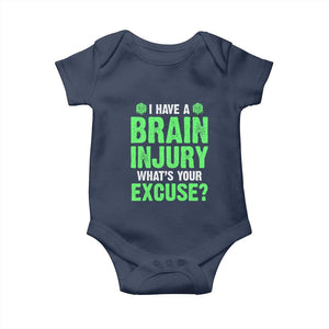 Traumatic Brain Injury Awareness Baby Onesie I Have A Brain Injury What's Your Excuse TBI Warrior TS02 Navy Print Your Wear